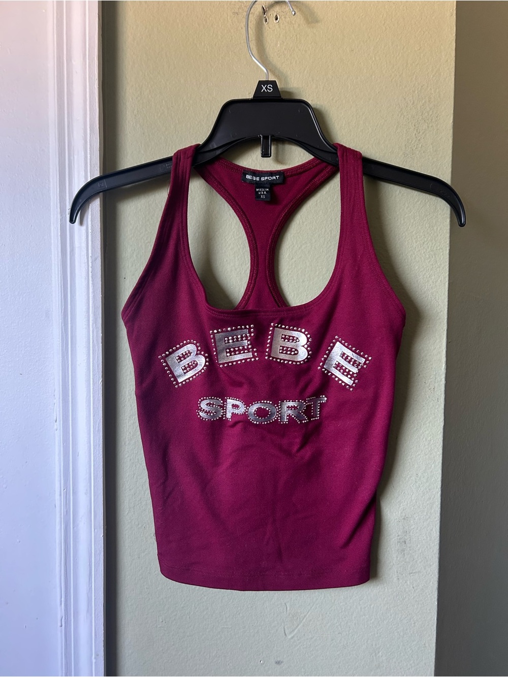 bebe Sport Wine Rhinestone Racerback Tank - Picture 2 of 5